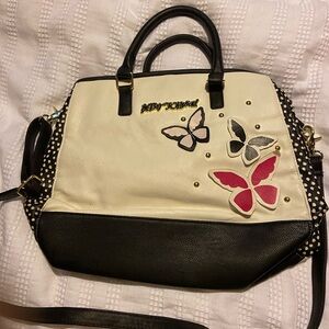 Betsey Johnson Black and white Butterfly Satchel / shoulder strap